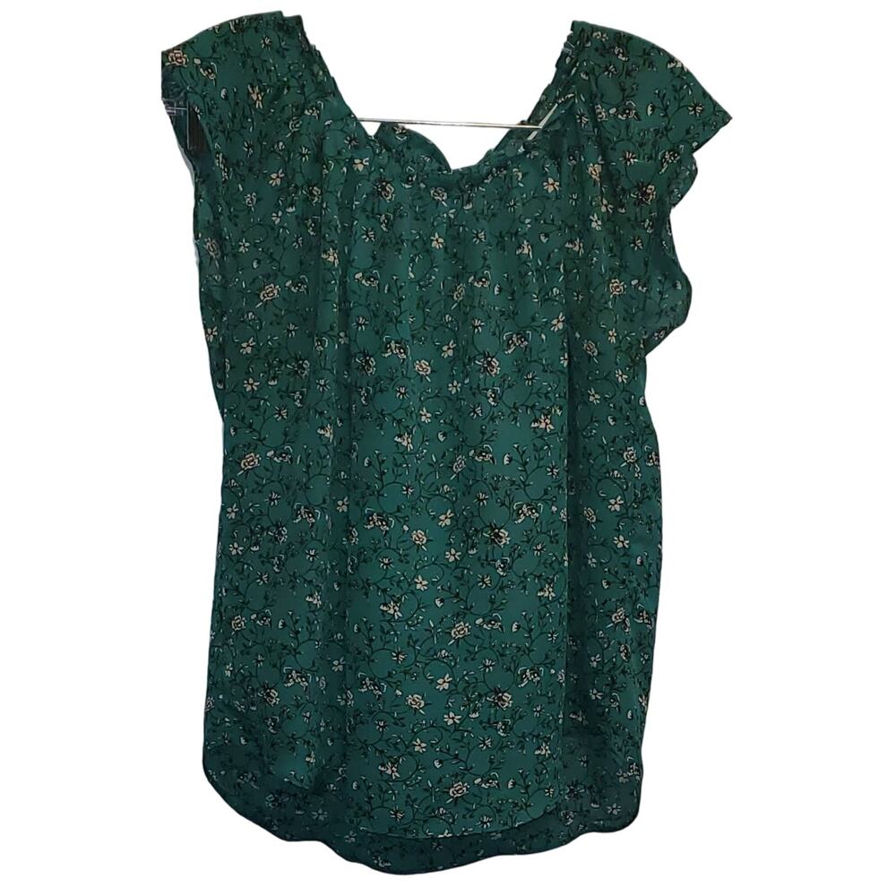 LC Lauren Conrad Green Cream Floral Flowy Blouse Size Small
